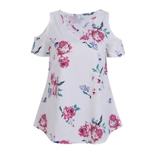 Women Short Sleeve Shirt Casual Blouse Loose Casual Clothes S-XL Women Ladies Clothing Tops Off Shoulder Tops