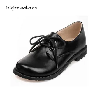 

32~46 Big size New 2020 British Style Women Loafer pu Leather Women's Shoes Round Toe Solid Casual frenulum LOLITA Student Shoes