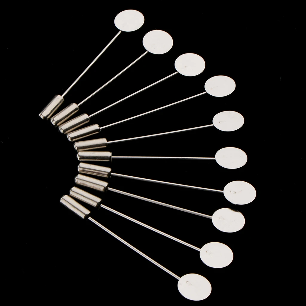 10 Pieces Empty Base 1cm Cabochons Lapel Stick Pin Tie Hat Scarf Badge Brooch DIY Findings Craft