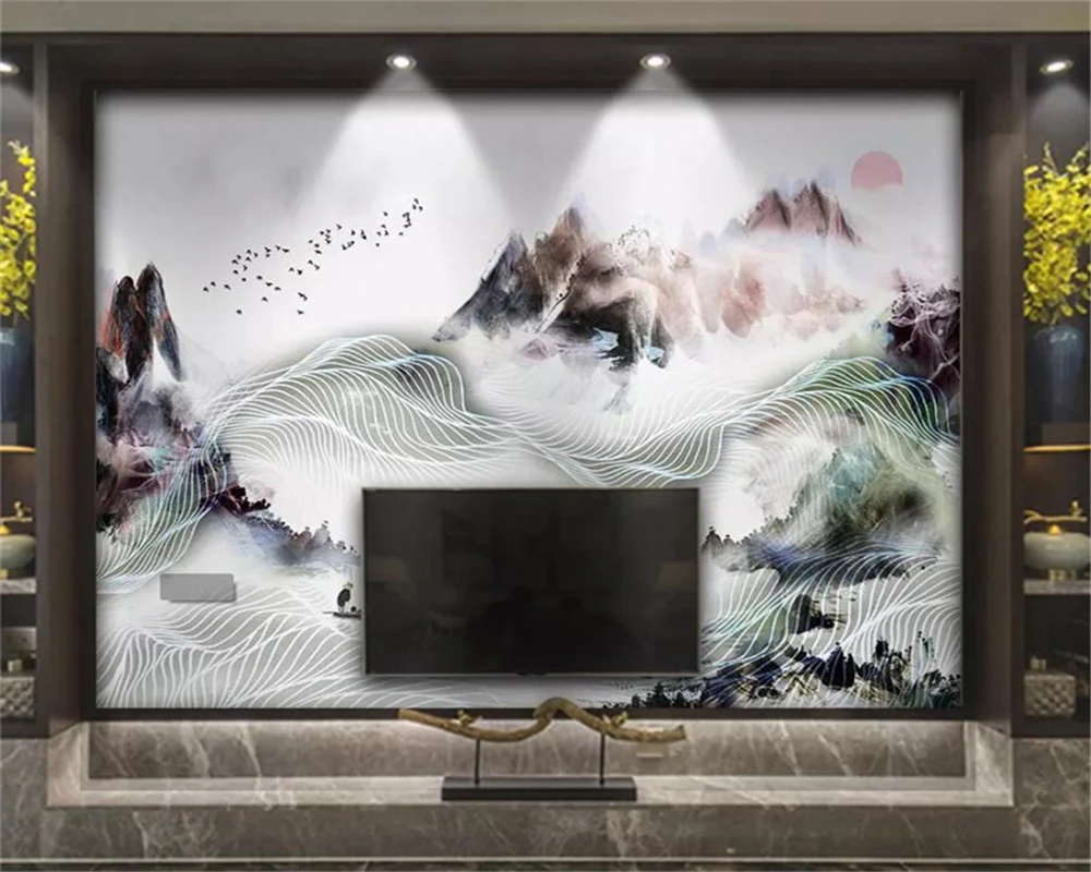 Декоративные обои китайский стиль абстрактный художественный зачатие чернила дым пейзаж фон украшение стены живопись