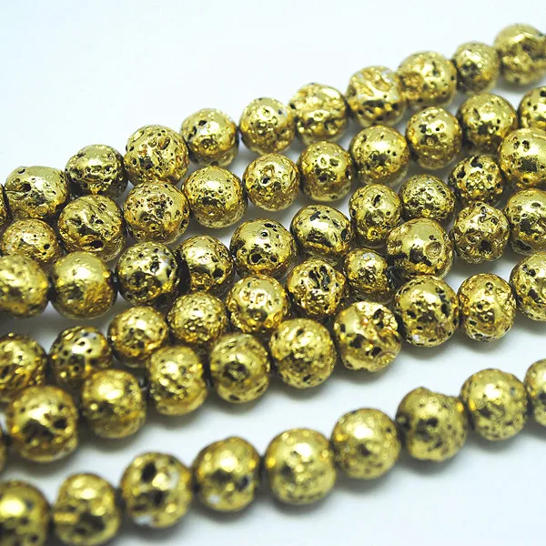 

48PCS Golden Lava Stone Beads Volcano Beads Round Ball Size 8MM Silver Color Hot Beads For Making Men's Powderful Bracelets