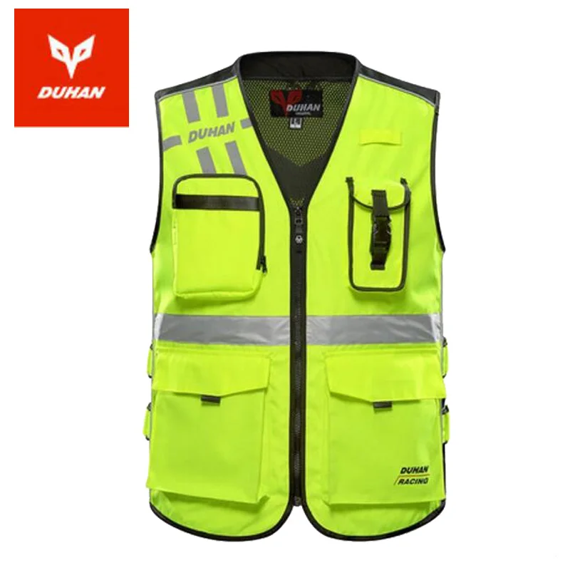 Men's Knight Protection Motorcycle Reflective Vest MOTO Cycling Safety Vest Wear-resistant 600D Oxford Cloth Fluorescent reflective vest