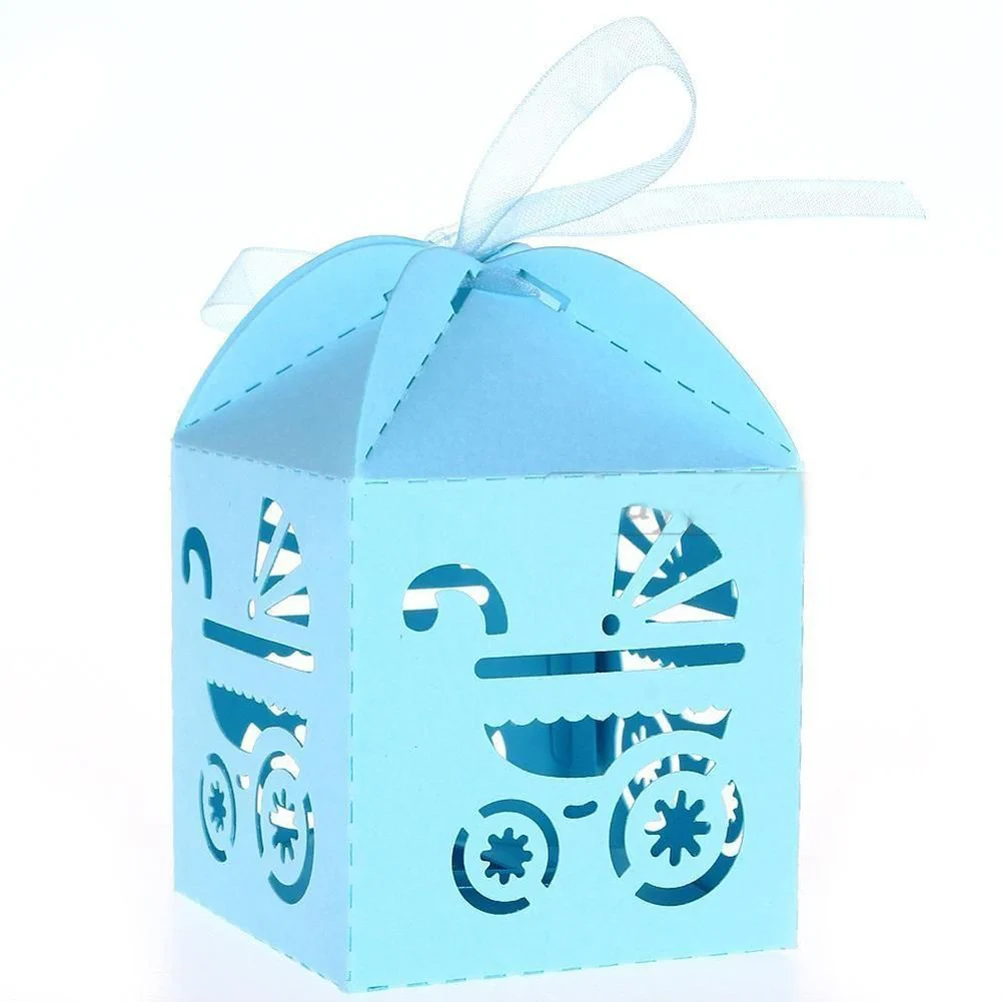 

50pcs Carriage Pattern Paper Candy Sweets Gift Boxes Baby Shower Favors (Sky Blue)