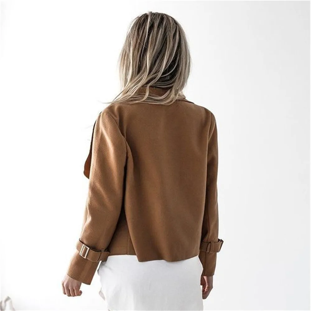 2019 New Women Coats Jackets Winter Autumn Turn-down Collar Casual Jackets Basic Cropped Female Open Stitch Outwear Dropshipping