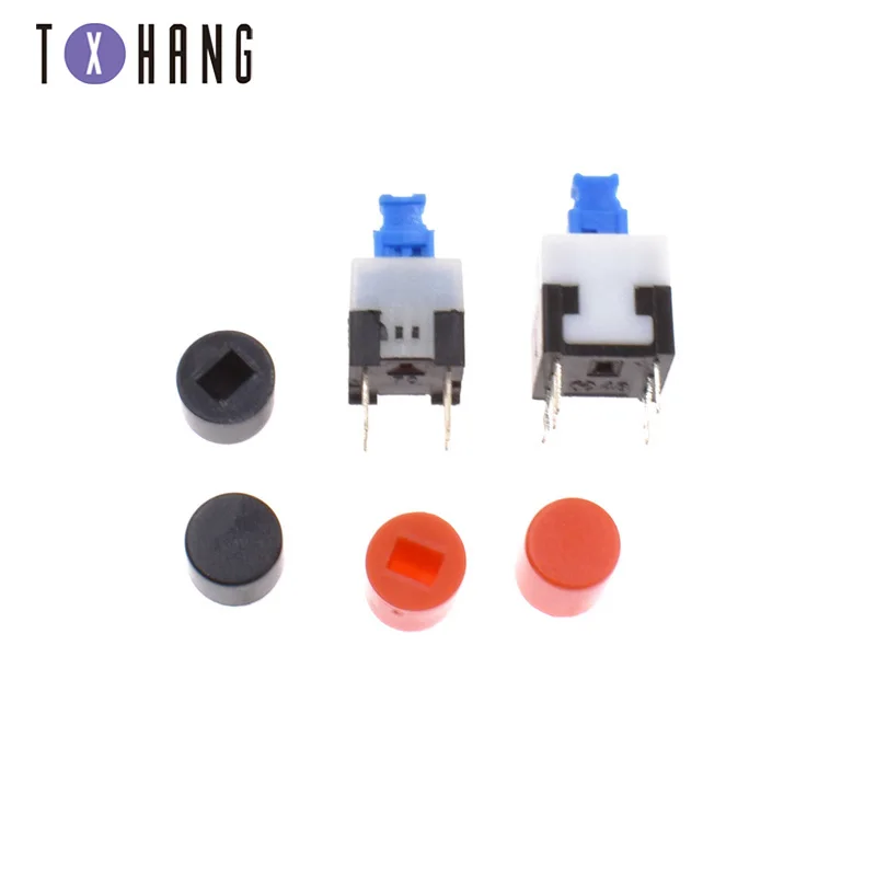 50PCS DIP-6Pin Switch 7X7mm/8X8mm Cap Self-locking/Without Lock Blue Button Control