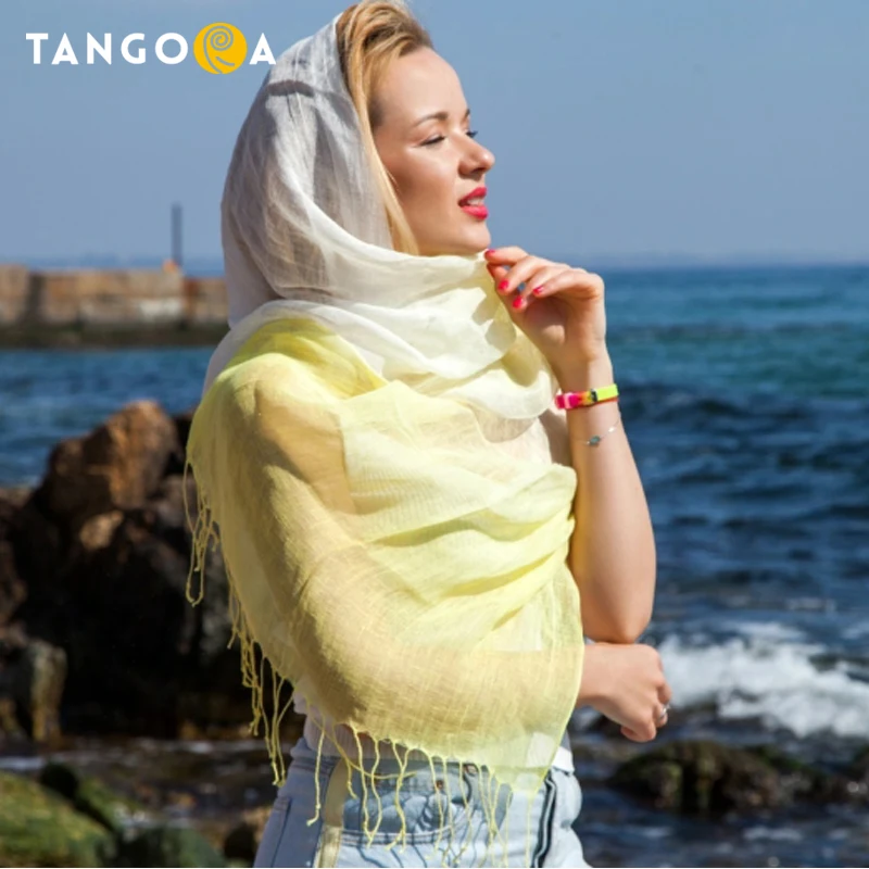 

100%Linen Green Women Summer Oversize Scarves 2019 Spring Woman Tassel Big Scarf Candy Color Gradient Brand Shawl Hijab LL10
