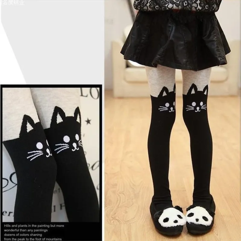 Spring Girls Cartoon Tights Elastic Waist Knitted Stitching Pantyhose Stocking