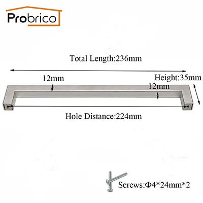 Probrico квадратные ручки для шкафа 20 мм Ширина нержавеющая сталь кухонные дверные ручки для ящиков платяного шкафа 96 мм-320 мм мебельные ручки 1 шт - Цвет: Hole Space 224mm