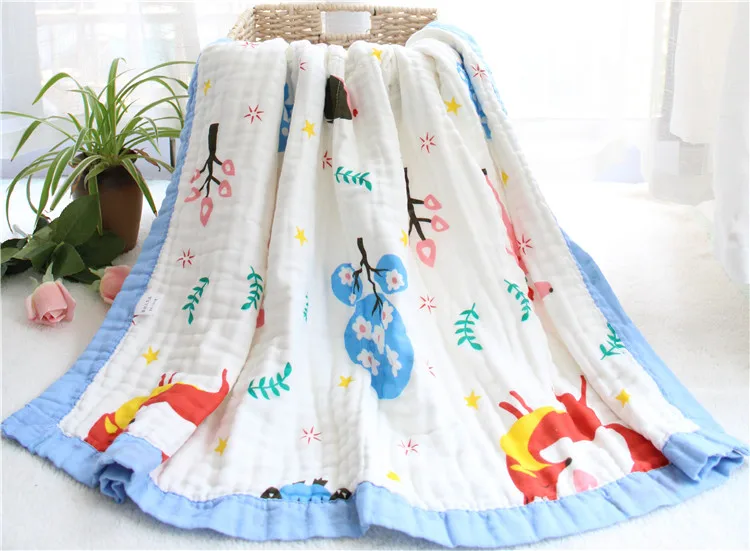 6 слоев супер мягкий широкий bordure хлопок муслин одеяло пеленание одеяло Единорог коляска крышка банное полотенце детское одеяло