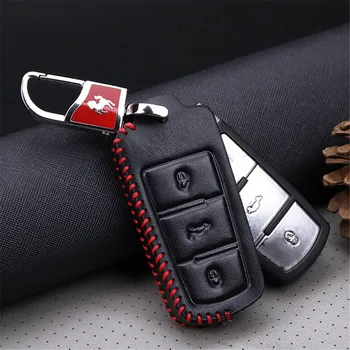 

Leather Car Key Cover with Horse Pattern Metal Keychain For Volkswagen Passat B6 B7 3C CC Maogotan R36 B5 B7L Golf 4 5 6 7 MK7