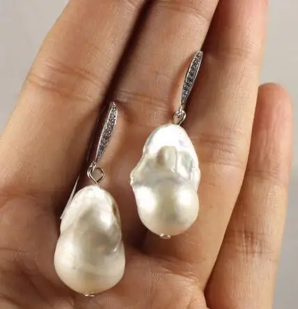 

Huge white baroque keshi reborn southsea pearl earring