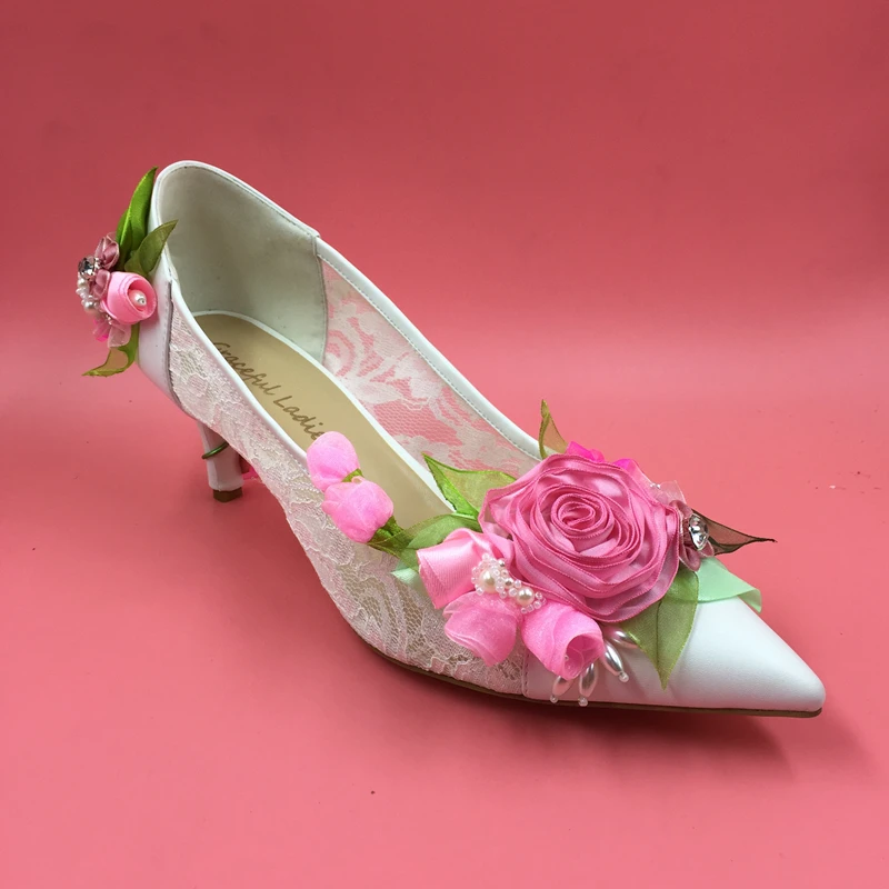 Real Image White Wedding Bridal Shoes Custom Made Plus Size lace WOmens