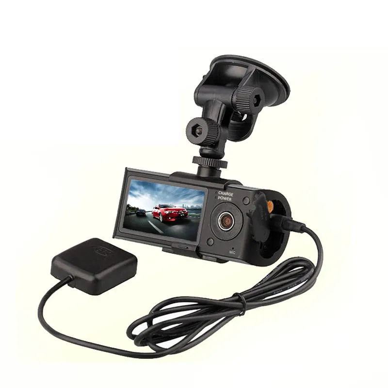 New Dual Lens Video Registrator Car Full HD 720P 120 Degree Angle GPS
