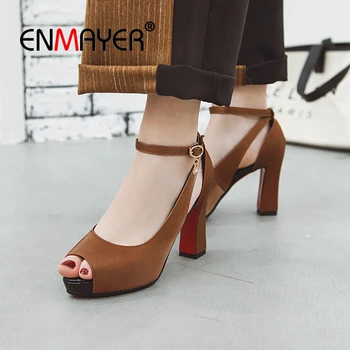 

ENMAYER 2019 New Arrival Women High Heel Sandals Basic Party Solid Summer Fashion Women Shoes Size 34-43 LY1874