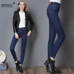 DTYNZ 2018 Большие размеры джинсы женские черные синие джинсы с высокой талией джинсовые женские брюки высокие эластичные узкие стрейч женские