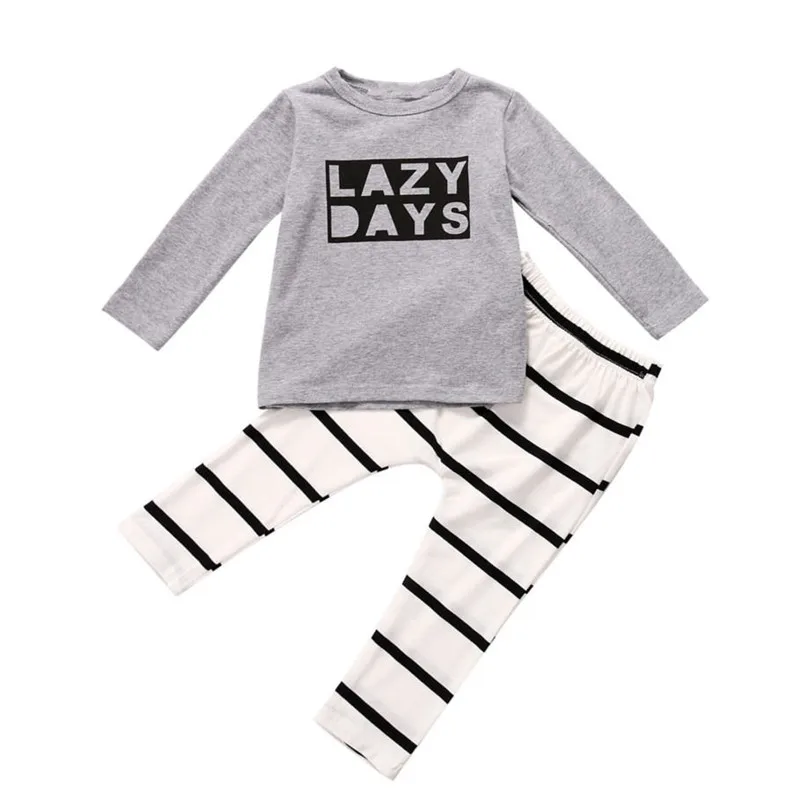 

Autumn Newborn Baby Boys Girls Clothes Cotton Warm Letter Printed Tops Striped Pants 2Pcs Infant Toddler Romper Outfits Set