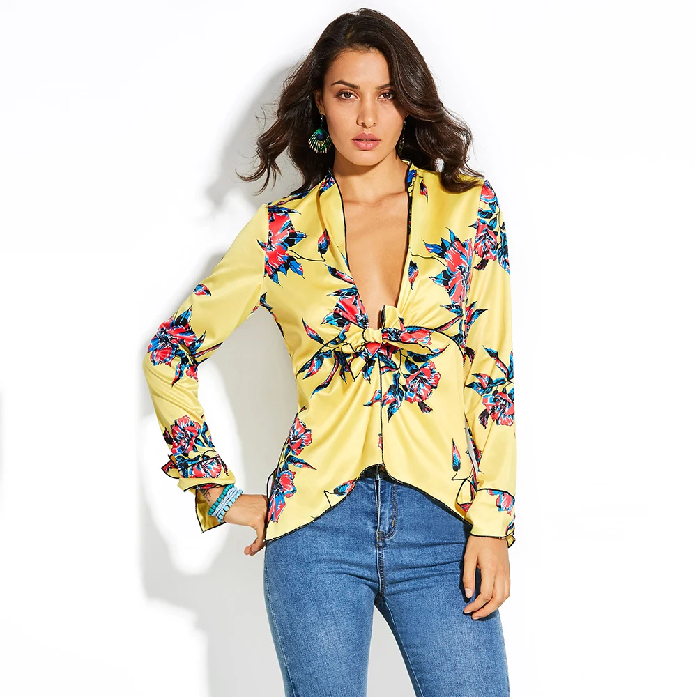 Womens yellow print blouses for women