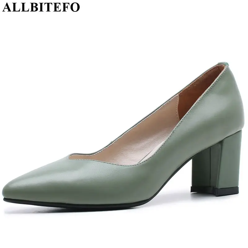 

ALLBITEFO natural genuine leather high heel shoes office ladies women heels new spring autumn fashion girl high thick heels