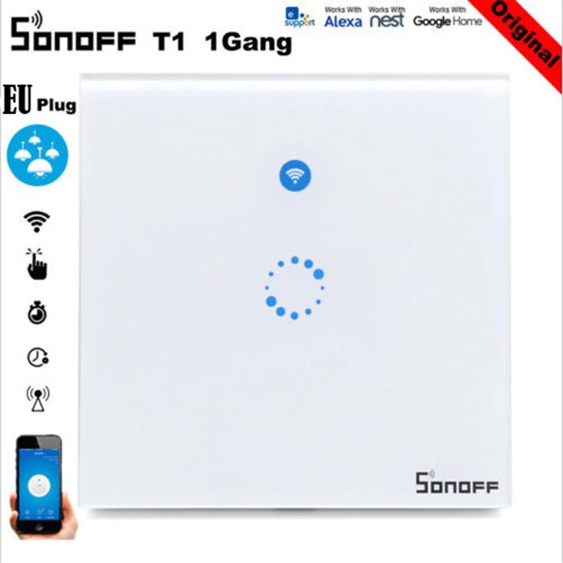 Sonoff T1 ЕС Smart Wi-Fi стену сенсорный выключатель света 1/2 Gang Touch/Wifi/RF 433/APP пульт дистанционного управления с Alexa Google дома