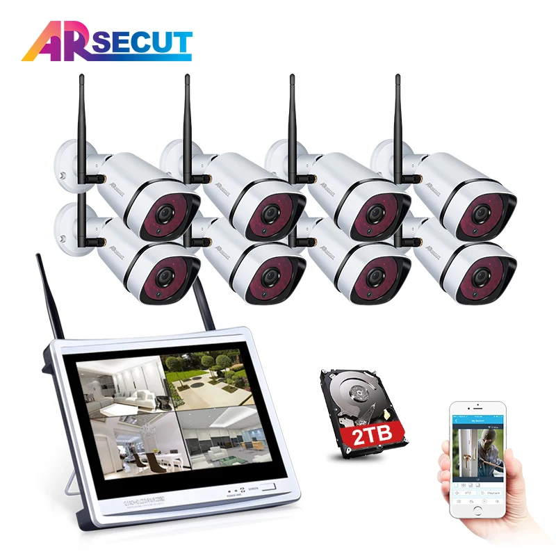 

ARSECUT Wireless Security Camera System 8CH Wifi NVR Kit 960P HD Wifi Security Camera Outdoor Night Vision CCTV Camera System