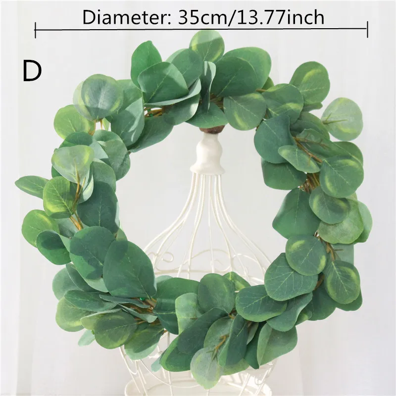 Зеленый искусственный цветок, листья эвкалипта, венок, шелк, искусственная цветочная гирлянда, украшение для дома, реквизит для свадебной фотосъемки, 1 шт - Цвет: D