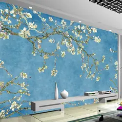 3D обои Европейский стиль, синий цвет Масляная картина с магнолией цветок Фреска Гостиная ТВ Романтический домашний декор Papel де Parede Sala 3 D