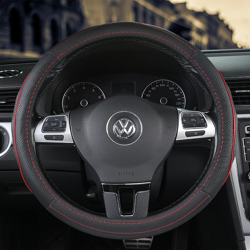 

Cowhide Steering Wheel Covers Genuine Leather D Type and O Type Comfortable Non-Slip Car Steering Wheel Cover