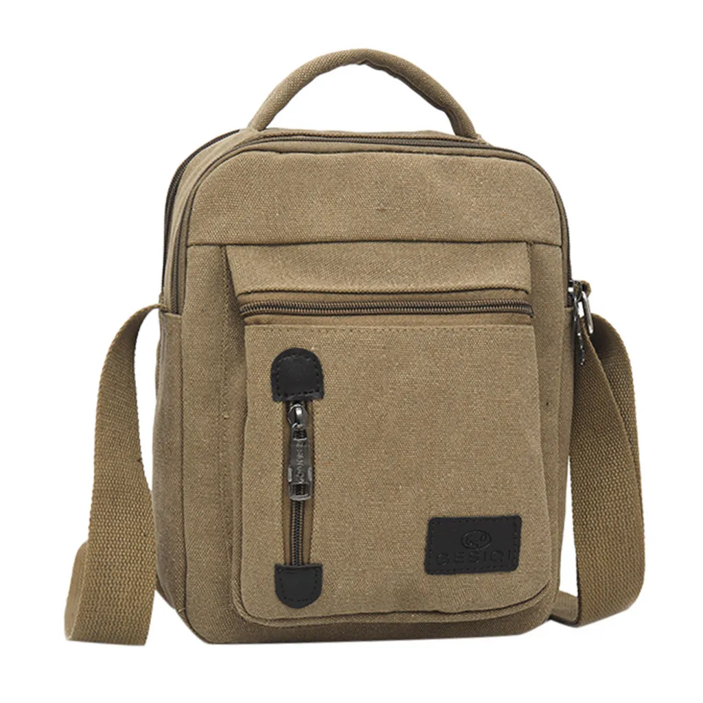 Men's Fashion Canvas Solid Color Casual Business Shoulder Bag Messenger Bags Simple Leisure Chian Single Shoulder Bags