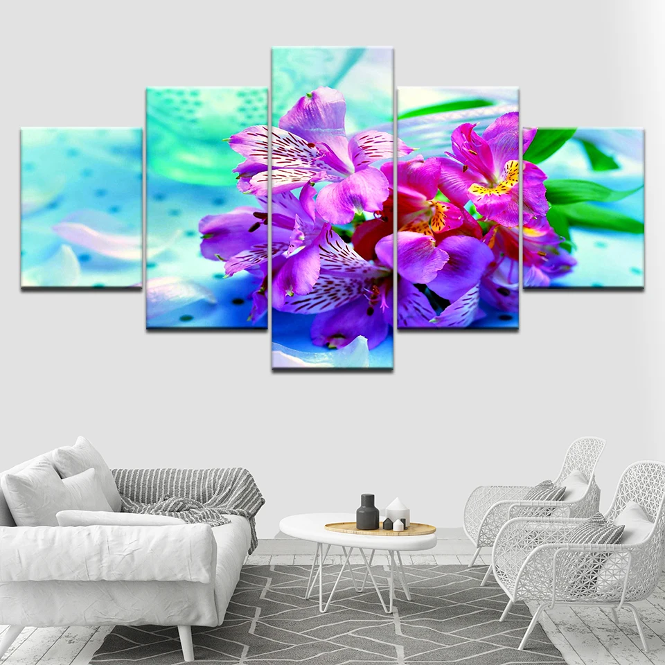Home-Decor-Paintings-On-Canvas-HD-Printed-5-Pieces-Pcs-Orchids-Flower-Modular-Vintage-Pictures-Wall