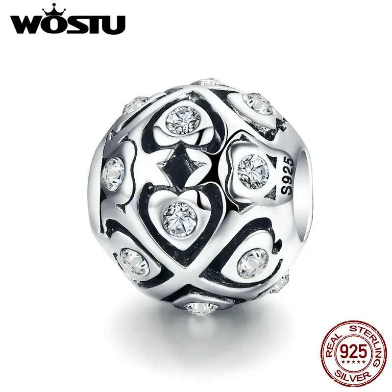 

WOSTU New Arrival 100% 925 Sterling Silver Luminous Heart Love Beads fit Charm Bracelet Fine S925 Jewelry Gift CQC536