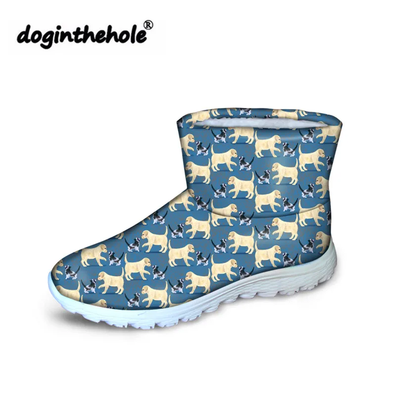 

doginthehole Women Winter Boots for Labrador Printing High Ankle Boots Ladies Slip-on Shoes Females Warm Snow Boots Footwear