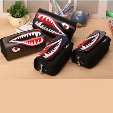 

Boys Girls Personality Stationery Creative Shark Large Capacity Canvas School Pencil Case Pencil Bag Pen Case with Code Lock