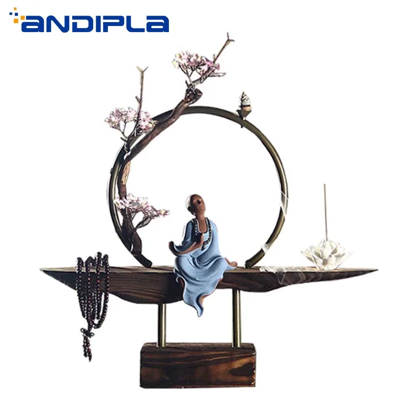

Zen Style Ceramic Buddha Incense Burner Stick Holder Smoke Backflow Cone Incense Furnace Base Metal Circle Creative Home Decor