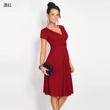 New 2017 Women’s Fashion Dresses Sexy V-Neck Dresses Retro Dresses Short Sleeves Knit Casual Dresses Women’s Clothing Vestidos