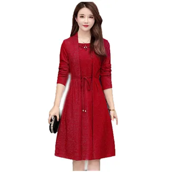 

Red XL-4XL plus size party dress new Korean version of the solid color round neck Tibetan blue temperament fashion dress JD185