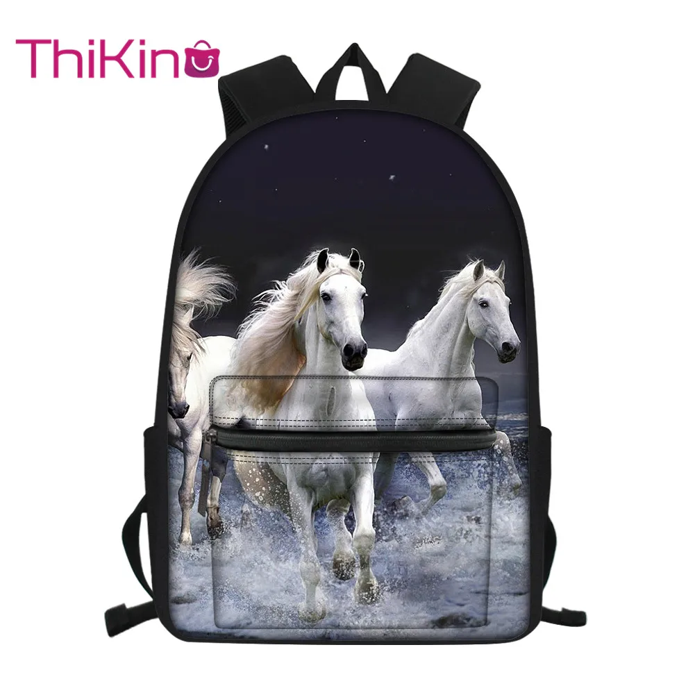 Thikin Horse Animals Pattern Students School Bag Teens Backpack Big Capacity School Supplies Package Shoulder Bag Women Mochila
