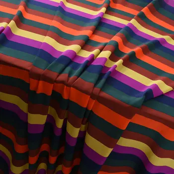 

Rainbow Stripe Design Printed 100% Silk Crepe De Chine Fabric 16m/m 140cm