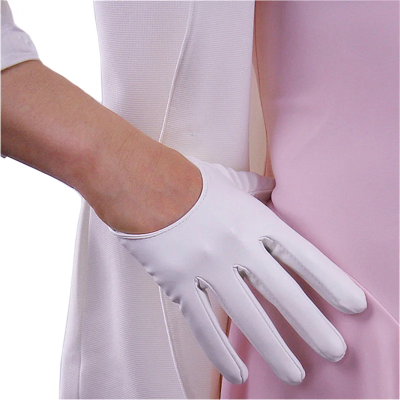13cm Touchscreen Ultrashort Gloves Emulation Leather Patent Mirror Bright Black White Wild Female WPU87|Женские перчатки| |