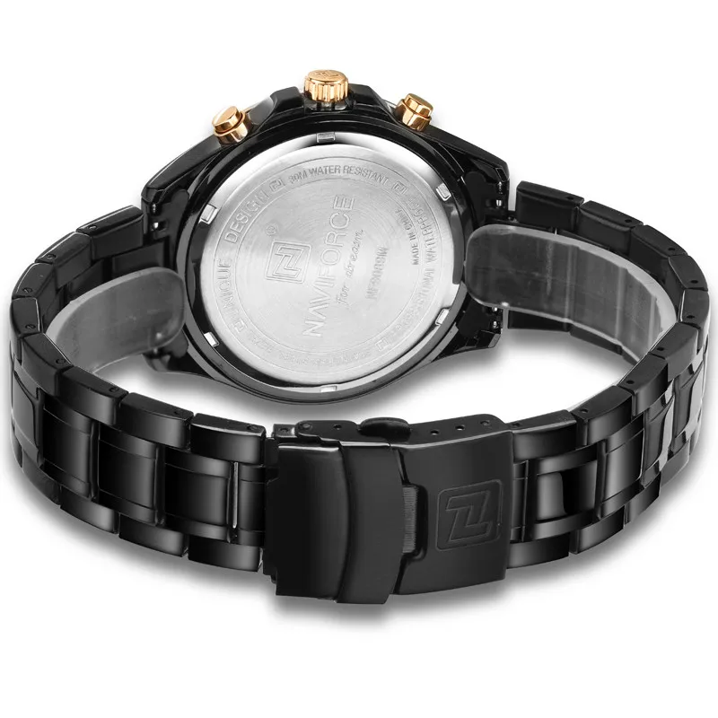 NAVIFORCE Мужские часы от ведущего бренда, роскошные черные полностью стальные водонепроницаемые кварцевые часы, мужские повседневные спортивные часы с хронографом, наручные часы