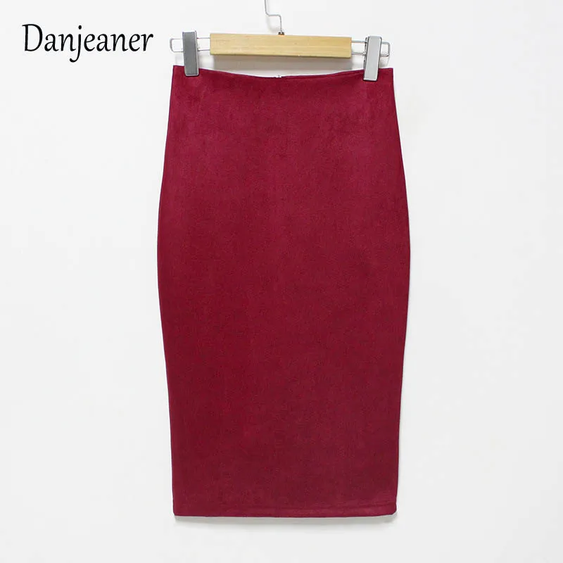 

Danjeaner Multi Colors 2018 Women Skirt Winter Solid Suede Work Wear Package Hip Pencil Midi Skirt Autumn Winter Bodycon Feminin