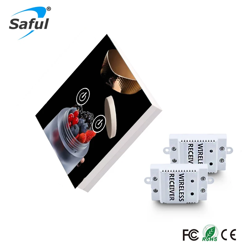 

Saful 2 gang 2 Way Remote Control Touch Switch Painting DIY Glass Design Wireless Touch Switch