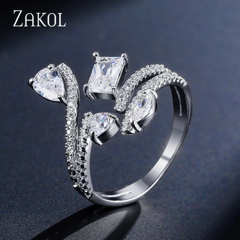 ZAKOL Trendy Geometry Cubic Zirconia Ring Beautiful Opening For Women Girl Engagement Wedding Gift Jewelry FSRP229 | Украшения и