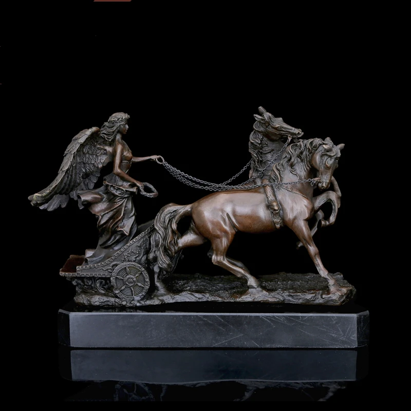 Arts Crafts Copper Greek mythology bronze sculpture angel and horses