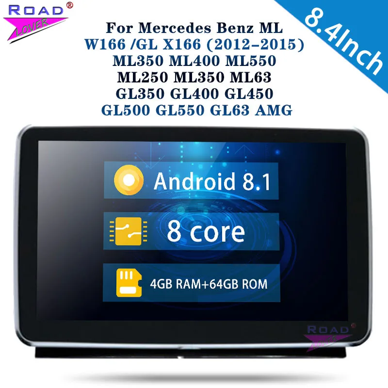 

1 Din 8.4'' Android 8.1 Autoradio For Mercedes Benz ML W166 GL X166 2012-2015 Stereo Car Radio With Bluetooth Auto Navi Wifi