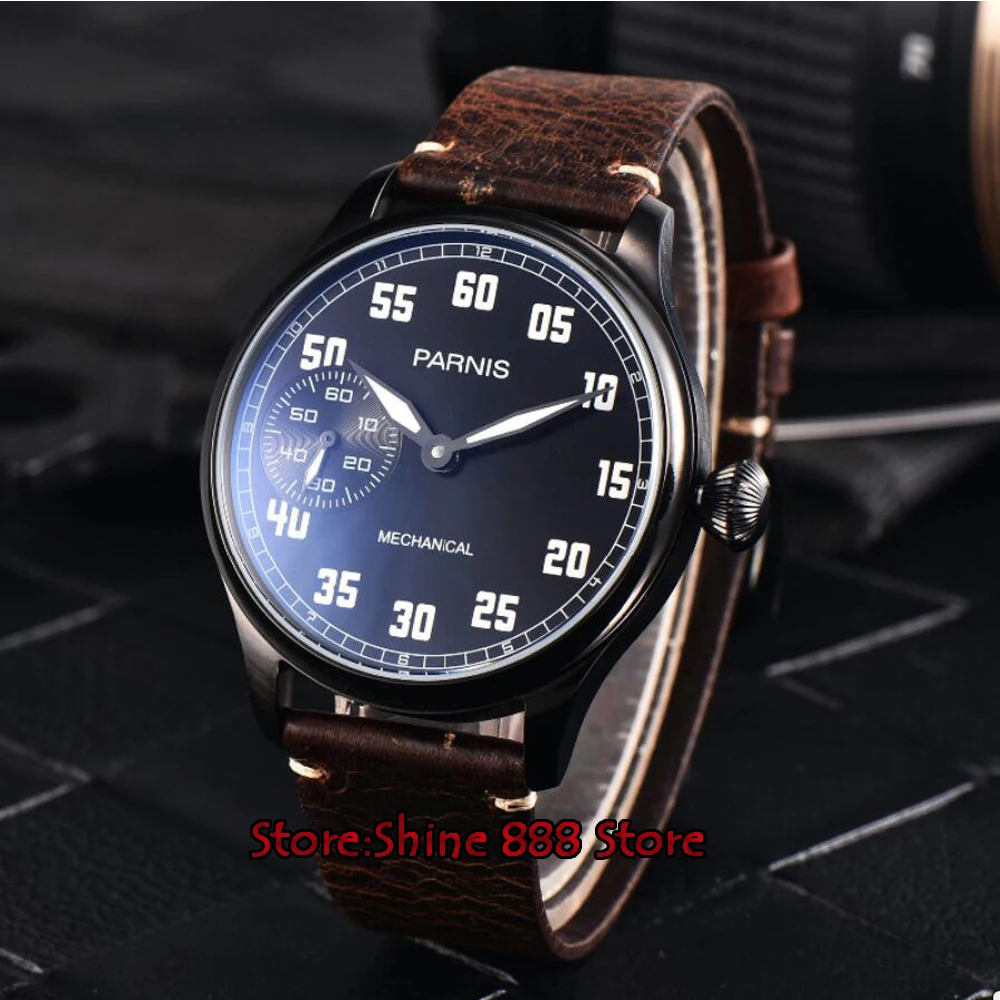 

2017 Issue Casual Man Watch Mechanical Hand Winding Watch Leather 44mm Parnis Hand Wind Mechaincal Watch 17 Jewels