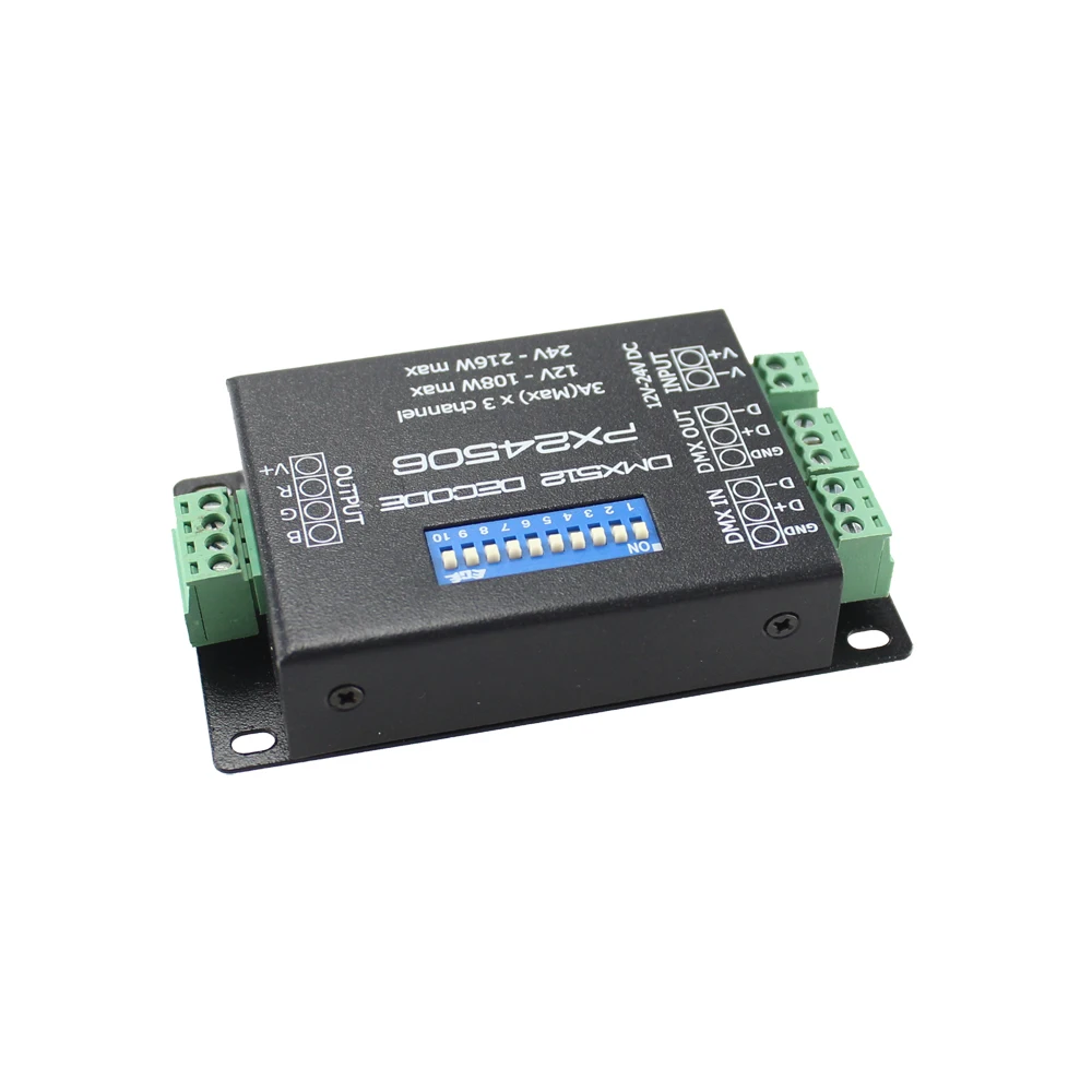 PX24506 светодиодный контроллер светодиодный декодер DMX 512 декодер драйвер 9A DMX 512 усилитель DC12-24V для RGB светодиодный светильник