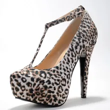 Fashion Leopard Women Pumps Pointed Toe T-Strap High Heels Shoes Woman With Buckle Women Shoes Sapato Feminino Platfrom Pumps