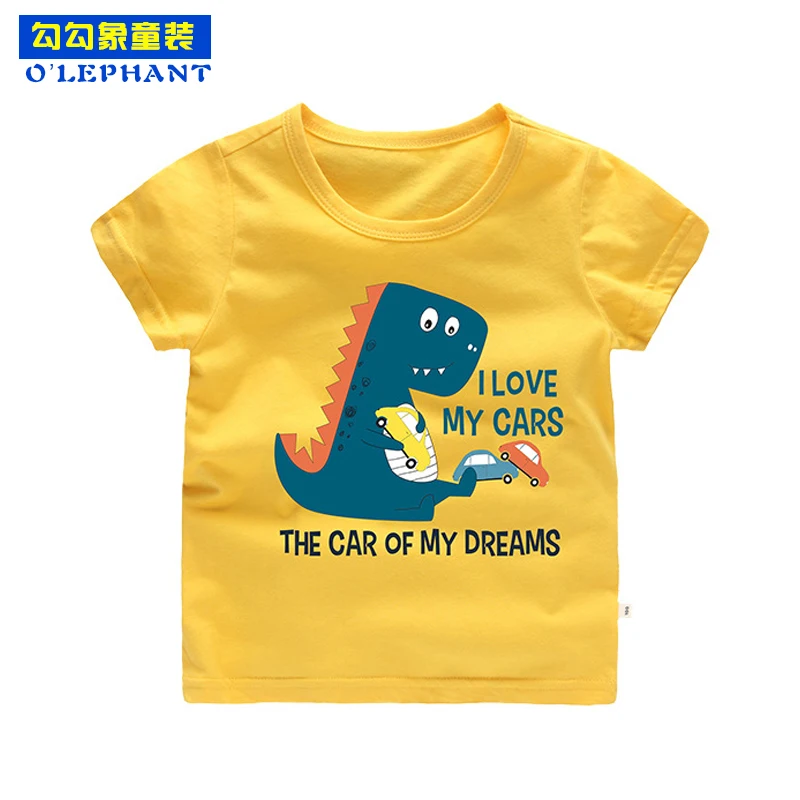 

O'LEPHANT 2019 summer boy's new short sleeves T shirts Children's cotton tops Baby kid cartoon dinosaur love cars prints tees