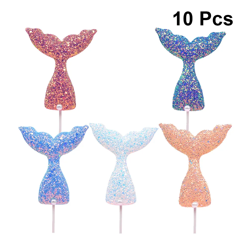 

10pcs Cute Glitter Cake Toppers Mermaid Shape Cake Insert Dessert Decoration Muffin Picks Baby Shower Birthday Party Favors