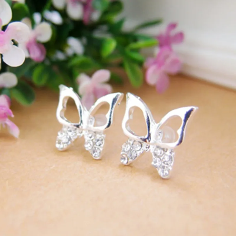 

Exquisite Fashion Jewelry Sparkling Rhinestone Butterfly Hollow Generous Stud Earrings- Carnation fashion For Women